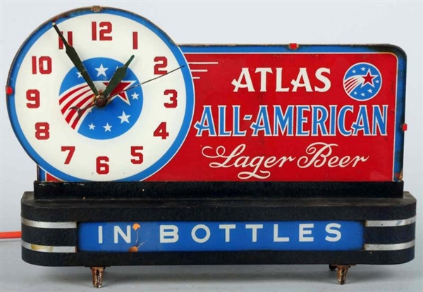 ATLAS ALL AMERICAN LAGER BEER REVERSE GLASS CLOCK 