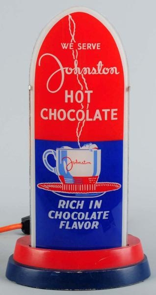 JOHNSTON HOT CHOCOLATE GLASS LIGHT-UP SIGN.       