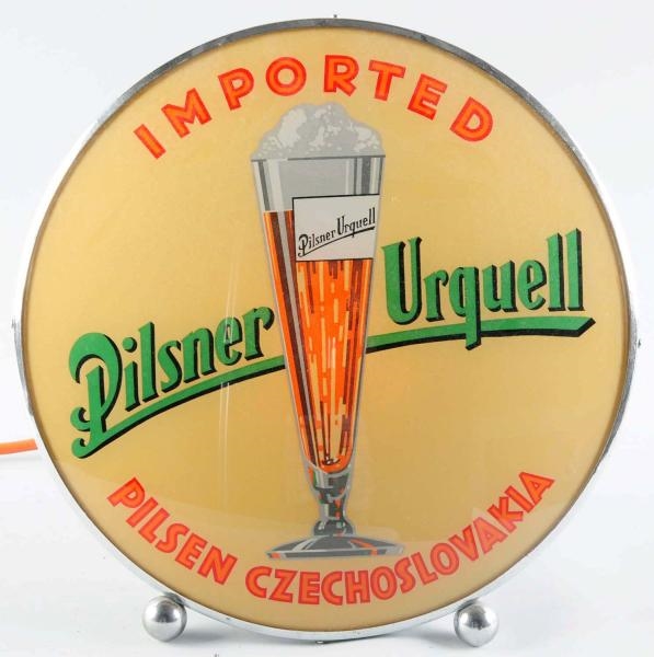PILSNER URQUELL BEER REVERSE GLASS GILLCO SIGN.   
