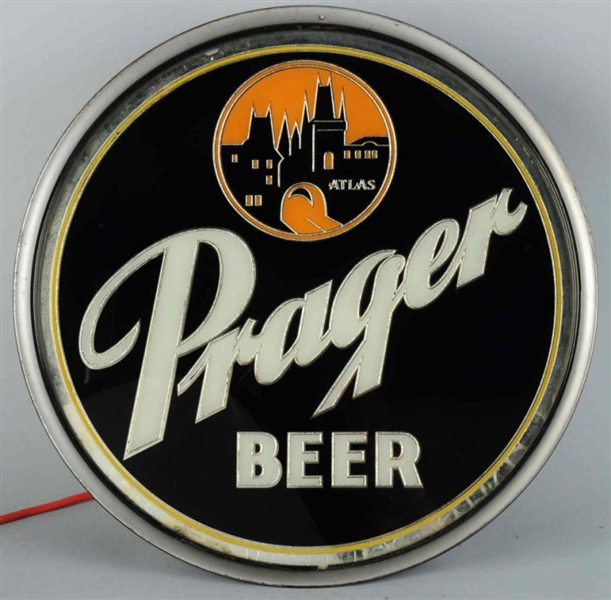 PRAGER BEER LARGE REVERSE GLASS LIGHT-UP SIGN.    