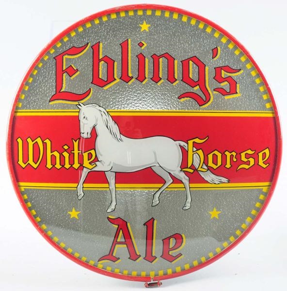 EBLINGS ALE WHITE HORSE REVERSE GLASS SIGN.      