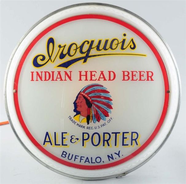 IROQUOIS INDIAN HEAD BEER REVERSE GLASS SIGN.     