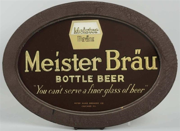 MEISTER BRAU PAINTED REVERSE GLASS OVAL SIGN.     