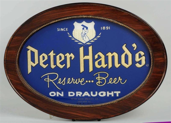PETER HANDS BEER REVERSE GLASS PAINTED SIGN.     