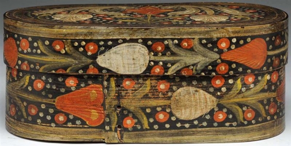 1848 HAND-PAINTED FLORAL WOODEN BRIDES BOX.      