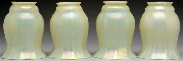 LOT OF 4: OFF-WHITE QUEZAL ART GLASS SHADES.      