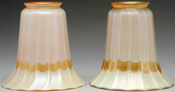 LOT OF 2: QUEZAL ART GLASS RIBBED SHADES.         