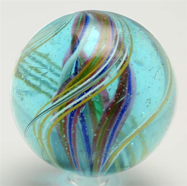 LIGHT BLUE TINTED DIVIDED CORE SWIRL MARBLE.      