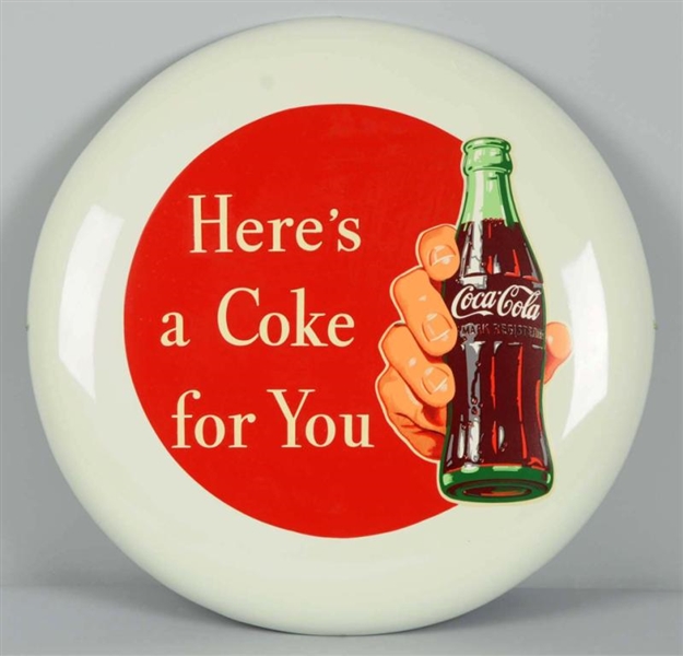 1950S COCA-COLA BUTTON WITH DECALS.               