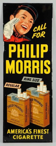 1953 PHILIP MORRIS EMBOSSED TIN SIGN.             