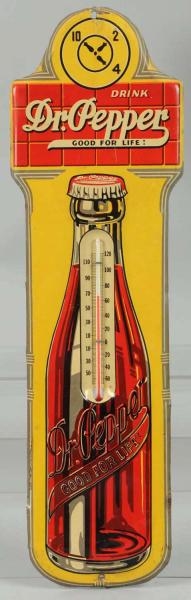 TIN DR. PEPPER BOTTLE THERMOMETER.                