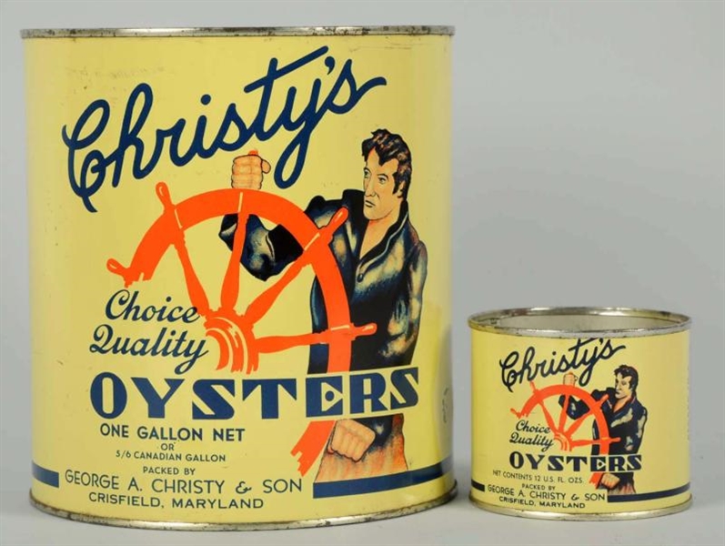 LOT OF 2: CHRISTYS OYSTER TINS.                  