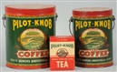 LOT OF 2: PILOT KNOB COFFEE TINS & TEA BOX.       