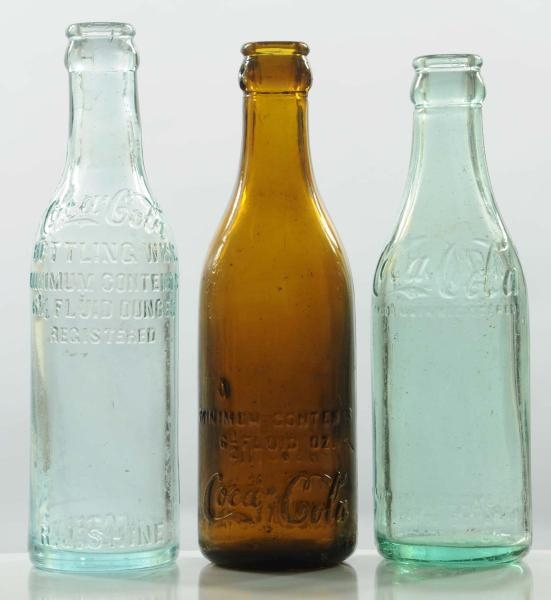 LOT OF 3: COCA-COLA STRAIGHT-SIDED BOTTLES.       