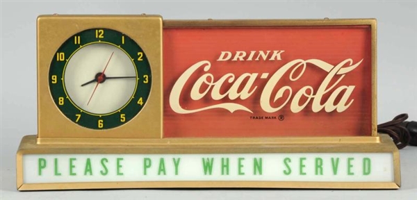 1950S COCA-COLA COUNTERTOP LIGHTED SIGN/CLOCK.    