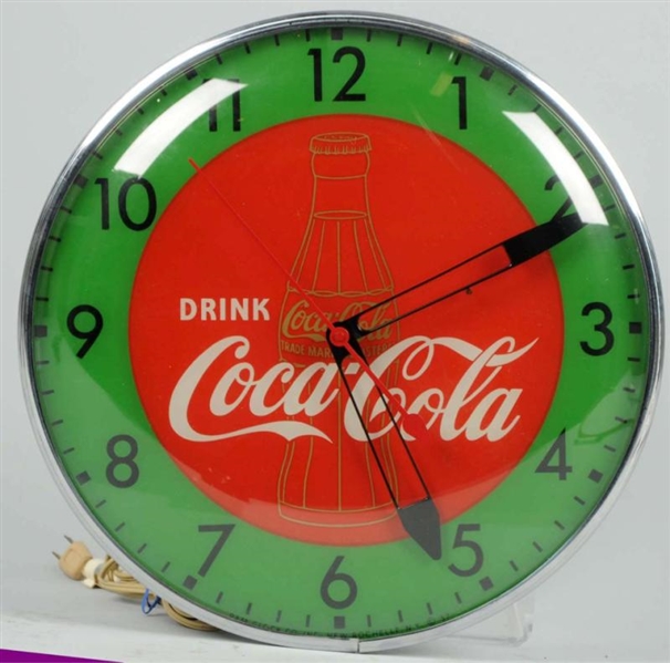 COCA-COLA PAM LIGHT-UP CLOCK WITH GOLD BOTTLE.    