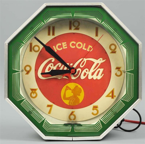 LATE 1930S COCA-COLA OCTAGONAL NEON CLOCK.        