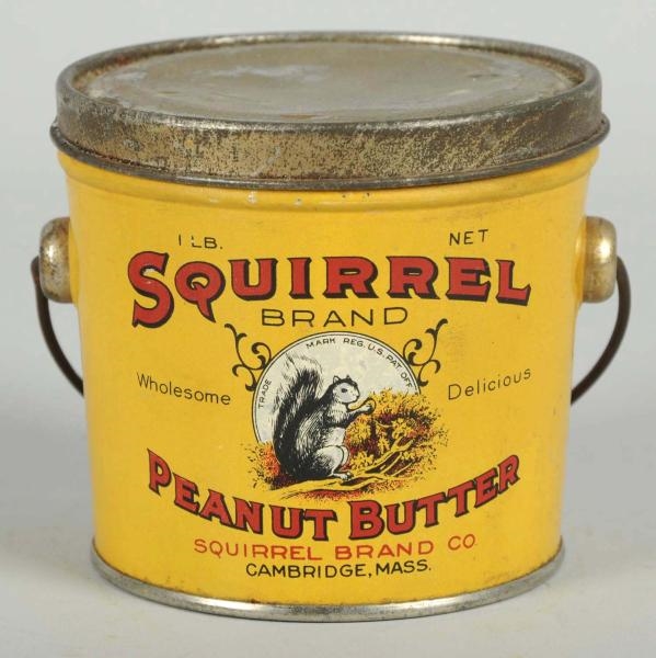 SQUIRREL PEANUT BUTTER PAIL WITH HANDLE.          