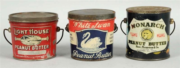 LOT OF 3: PEANUT BUTTER PAILS WITH HANDLES.       