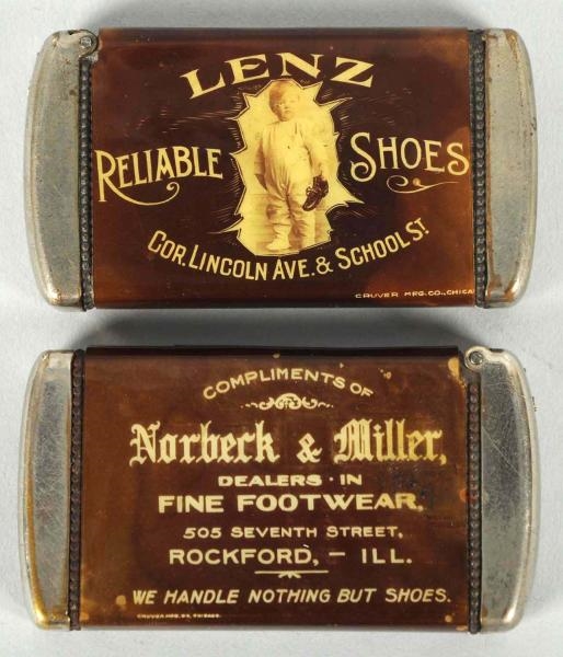 LOT OF 2: SHOE ADVERTISING MATCH SAFES.           