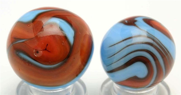 LOT OF 2: CHRISTENSEN AGATE SWIRL/FLAME MARBLES.  