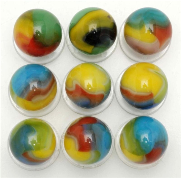 LOT OF 9: VITRO AGATE PARROT MARBLES.             