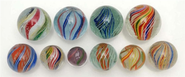 LOT OF 10: ASSORTED SWIRL MARBLES.                