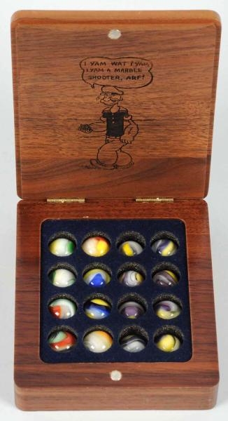 LOT OF 16: POPEYE MARBLES WITH COTEMPORARY BOX.   