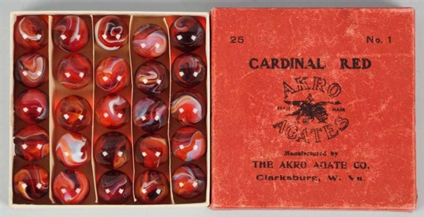 AKRO AGATE NO. 1 CARDINAL RED MARBLE BOX SET.     