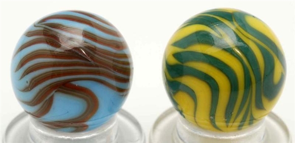 LOT OF 2: CHRISTENSEN AGATE 2-COLOR FLAME MARBLES 