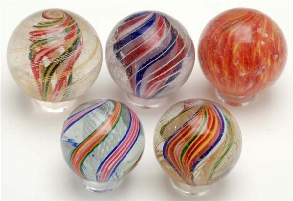 LOT OF 5: ASSORTED HANDMADE MARBLES.              