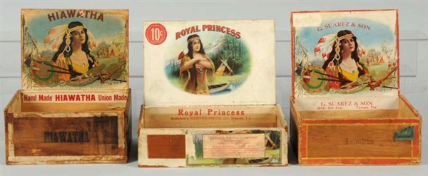 LOT OF 3: INDIAN GIRL CIGAR BOXES.                