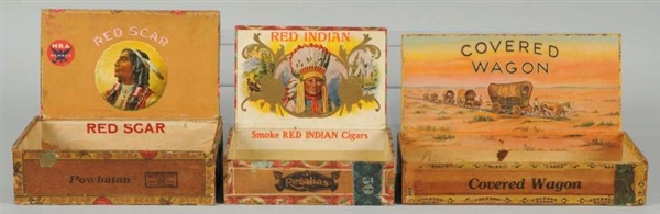 LOT OF 3: INDIAN & WESTERN THEMED CIGAR BOXES.    