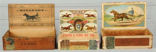 LOT OF 3: HORSE-THEMED CIGAR BOXES.               