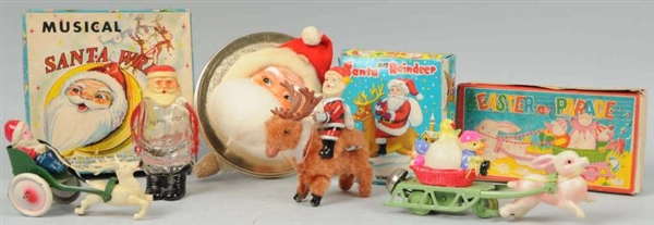 LOT OF 5: VINTAGE SANTA CLAUS & HOLIDAY TOY ITEMS 