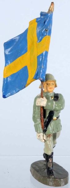ELASTOLIN 7CM SWEDISH FLAG-BEARER.                