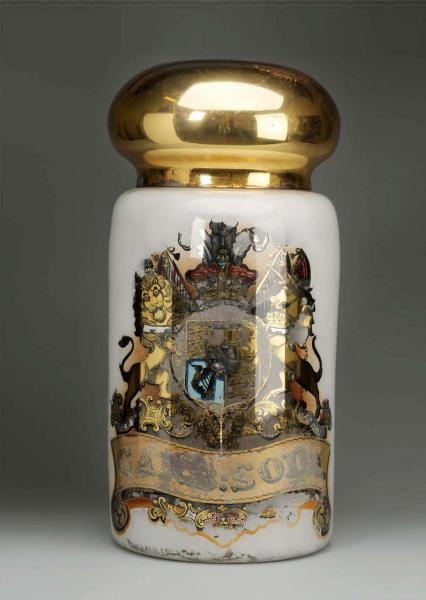 LARGE REVERSE-ON-GLASS EARLY APOTHECARY JAR.      