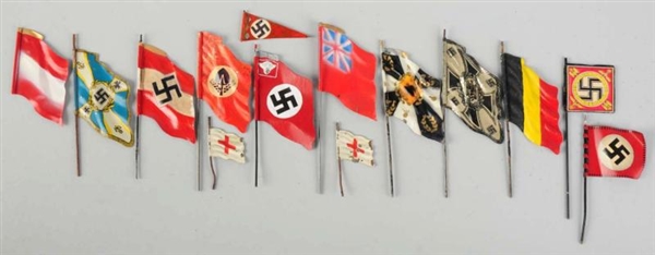 ASSORTED LOT OF TIN FLAGS.                        