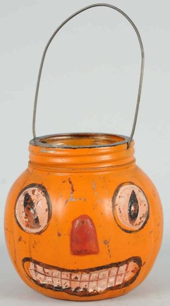 HALLOWEEN GLASS CANDY CONTAINER WITH METAL HOLDER 