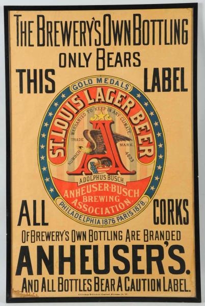 ANHEUSER-BUSCH EARLY LARGE PAPER POSTER.          
