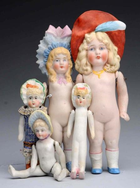 LOT OF 5: ALL-BISQUE DOLLS.                       