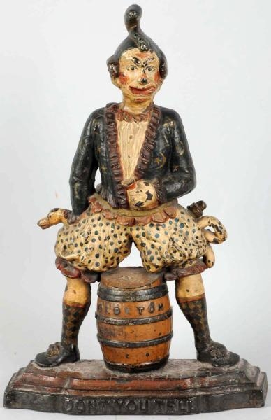 LARGE CAST IRON CLOWN "DONT YOU TELL" DOORSTOP.  