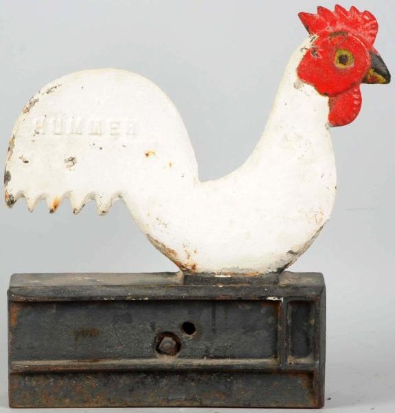 LARGE CAST IRON PAINTED ROOSTER WINDMILL WEIGHT.  