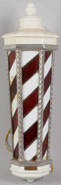 PORCELAIN & STAINED GLASS BARBER POLE.            