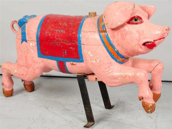 LARGE WOODEN PIG MERRY-GO-ROUND ANIMAL.           