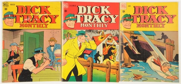 LOT OF 3: 1940S DICK TRACY MONTHLY COMIC BOOKS.   