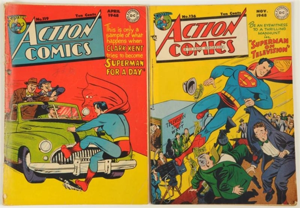 LOT OF 2: 1940S ACTION COMICS COMIC BOOKS.        