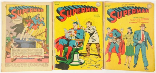 LOT OF 3: 1940S SUPERMAN COMIC BOOKS.             