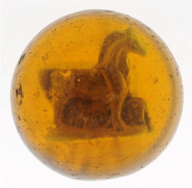 AMBER GLASS HORSE SULPHIDE MARBLE.                