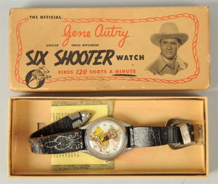 GENE AUTRY SIX-SHOOTER CHARACTER WRIST WATCH.     